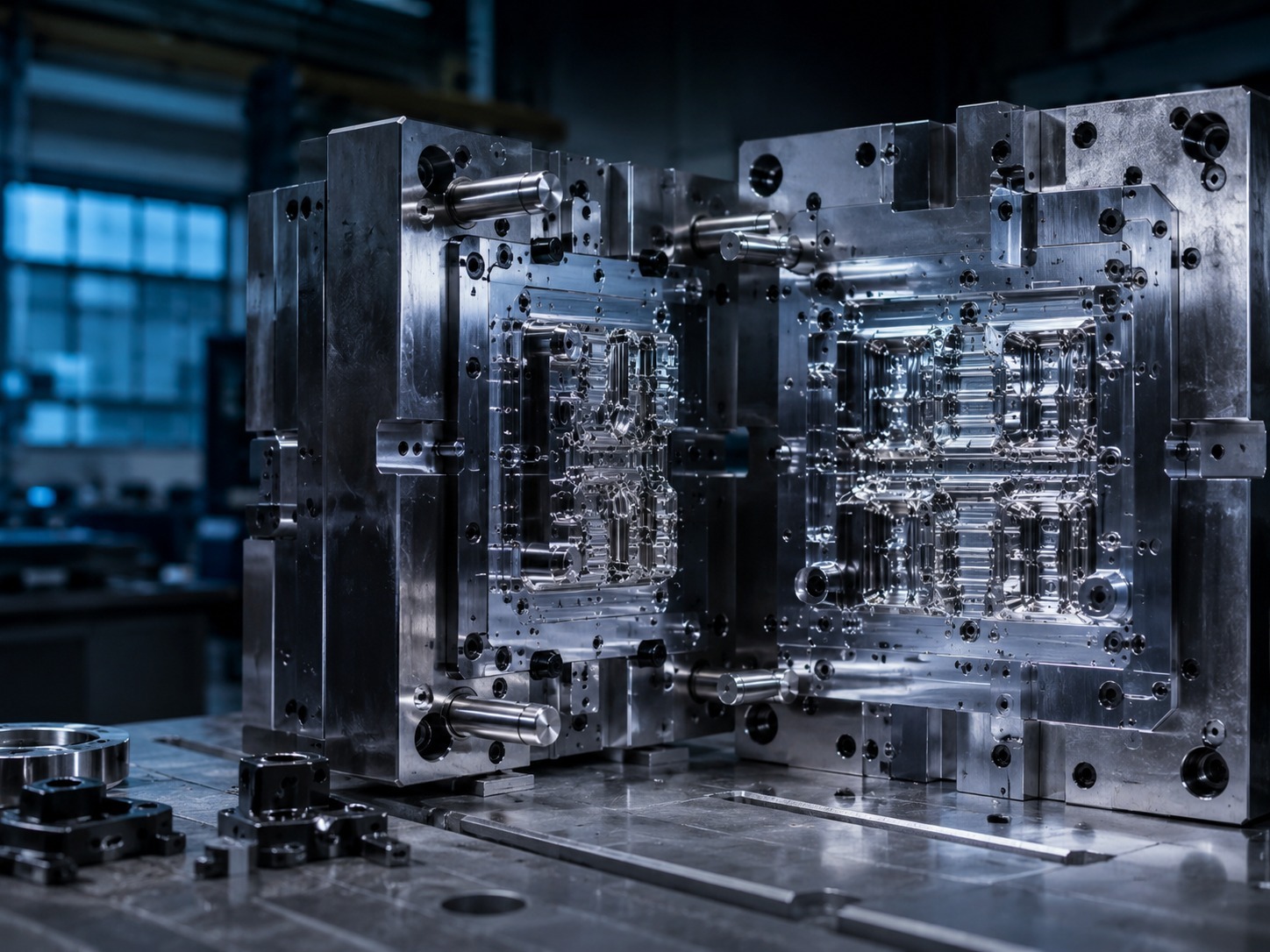 Polished custom steel injection mould with precision-machined cavity detail