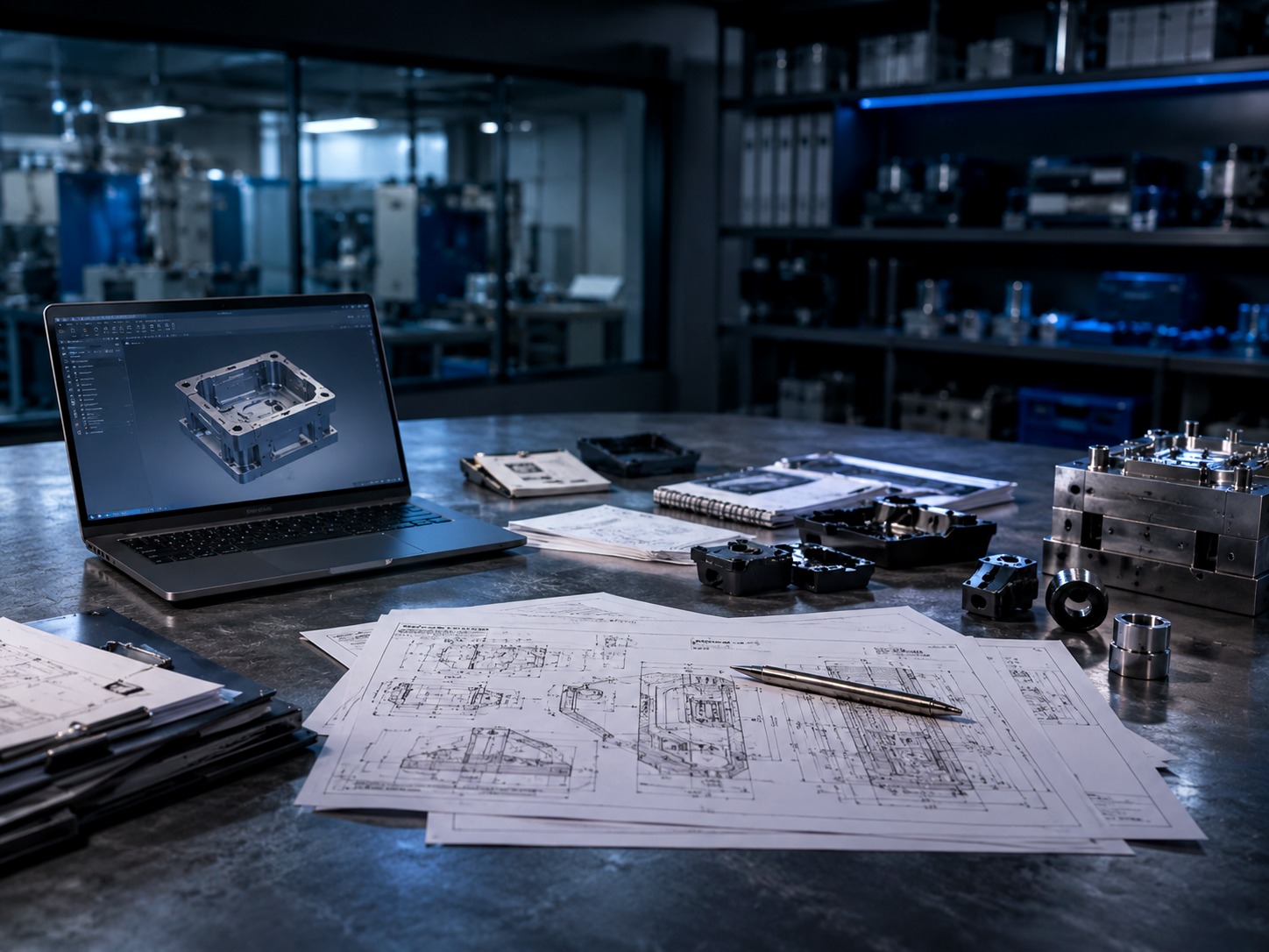 Engineering drawings, CAD review documents, and injection moulding project readiness materials