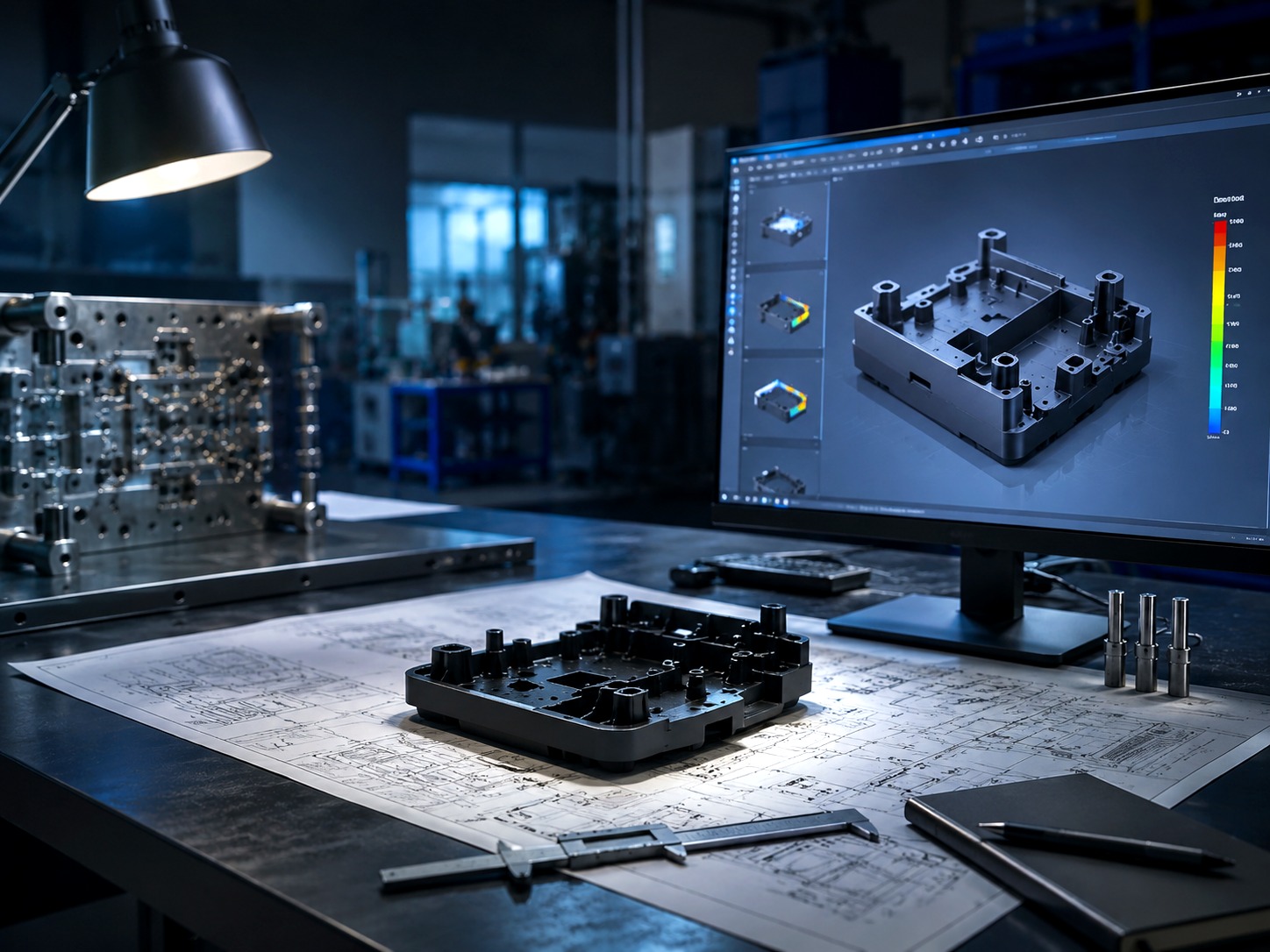 Professional industrial photography of drawings, project files, and RFQ preparation materials for injection moulding buyers