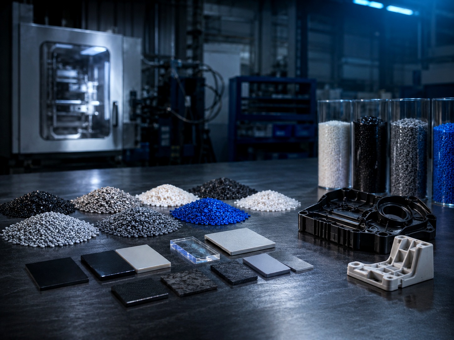 Plastic resin samples and moulded components for material context in an RFQ