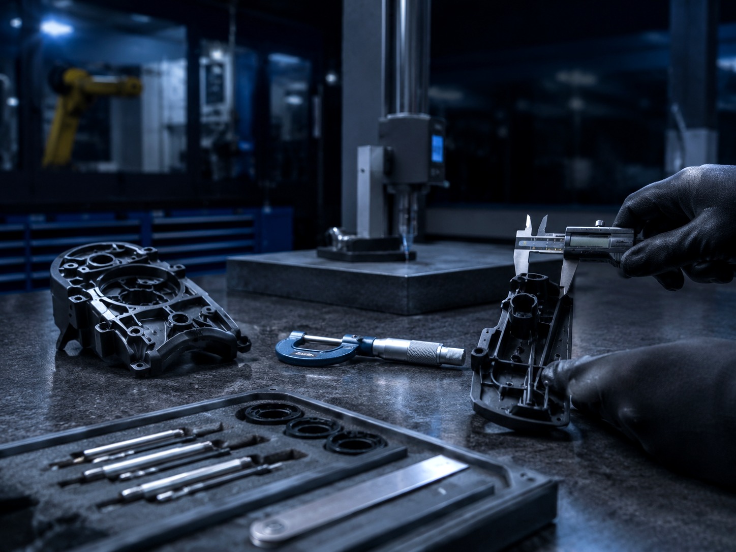 Precision measurement tools used to inspect molded part and tooling details